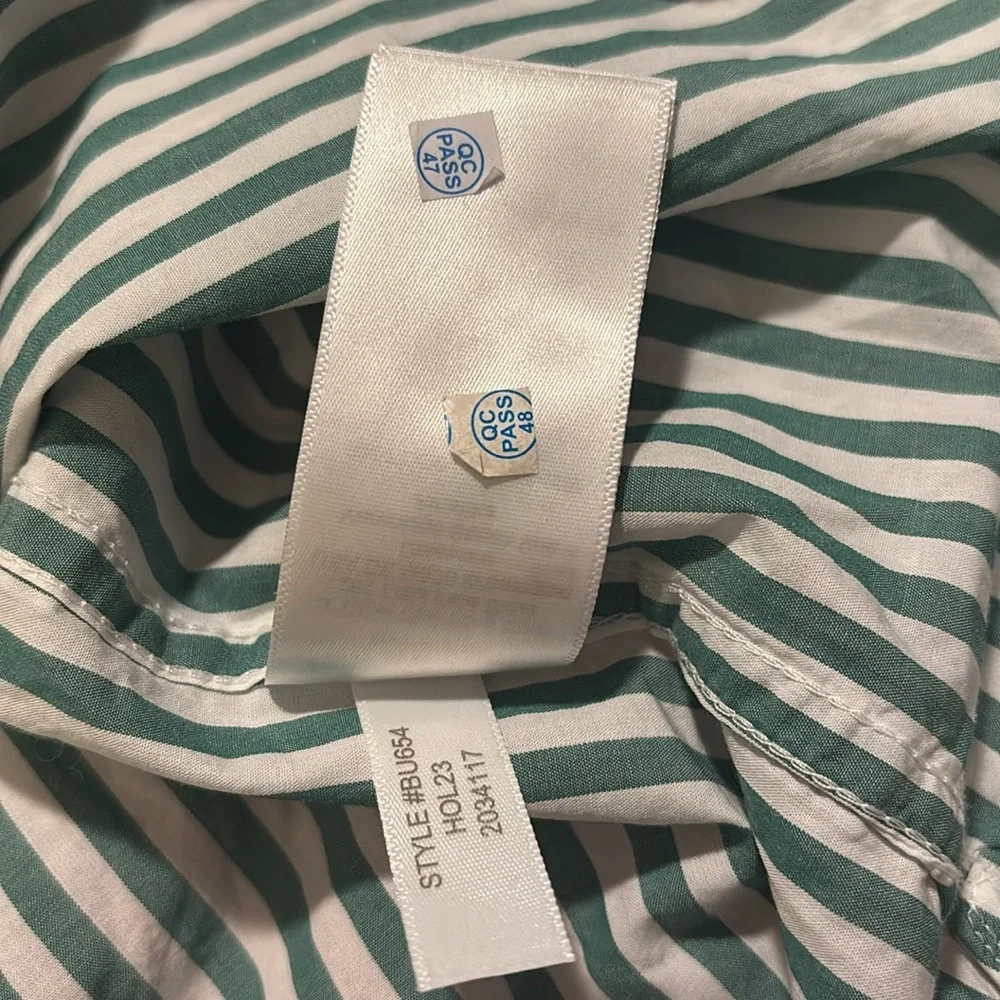 J.Crew Green and‎ White Striped Pajama blouse size S